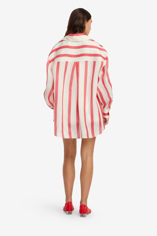 Exclusive LEO LIN Kathleen Striped Silk Blouse - Scarlet