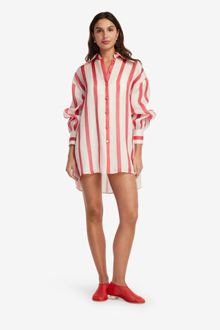 Exclusive LEO LIN Kathleen Striped Silk Blouse - Scarlet