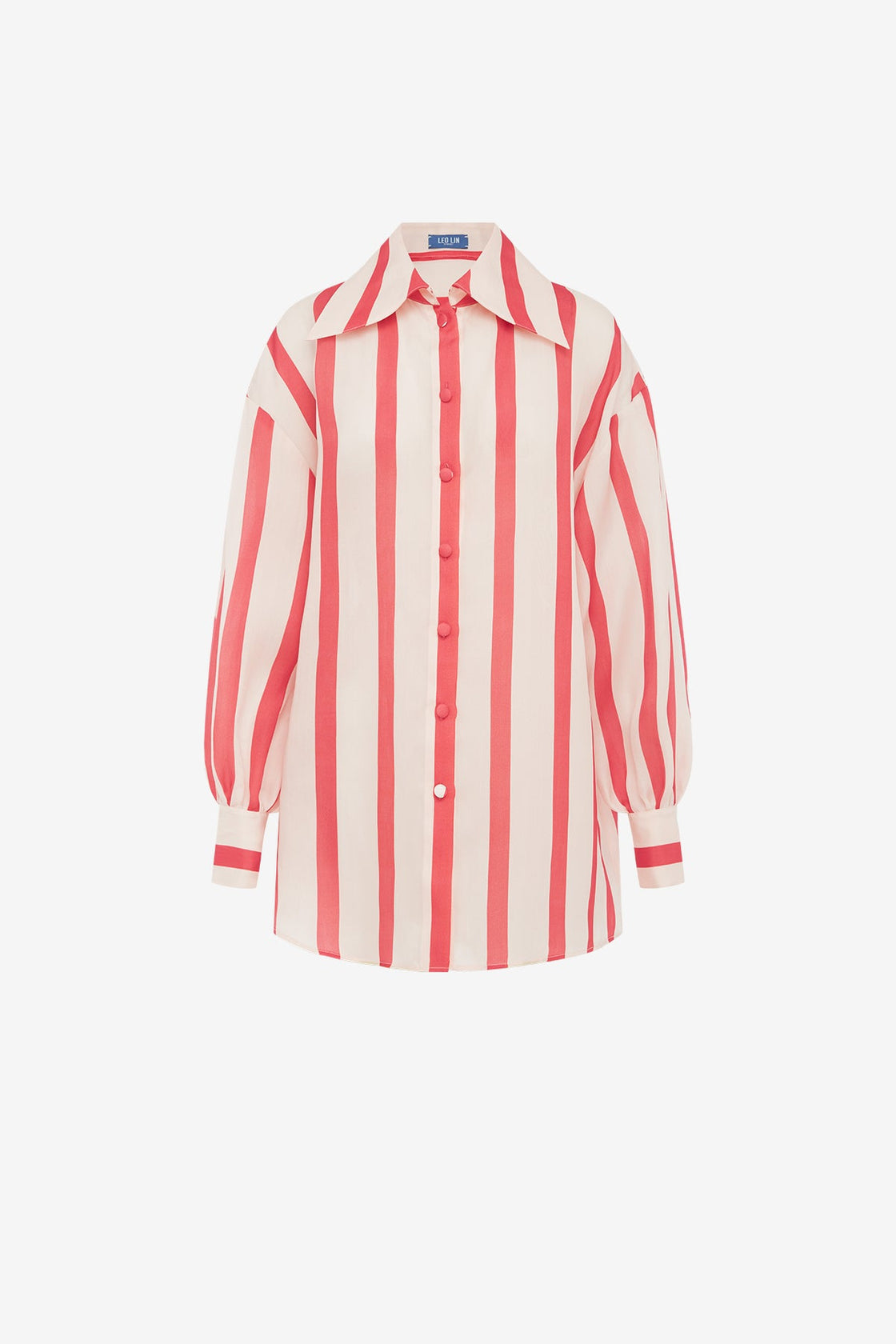 Exclusive LEO LIN Kathleen Striped Silk Blouse - Scarlet