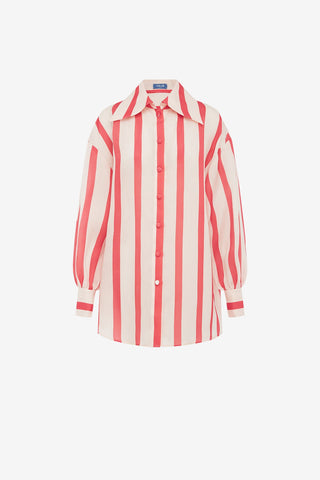 Exclusive LEO LIN Kathleen Striped Silk Blouse - Scarlet