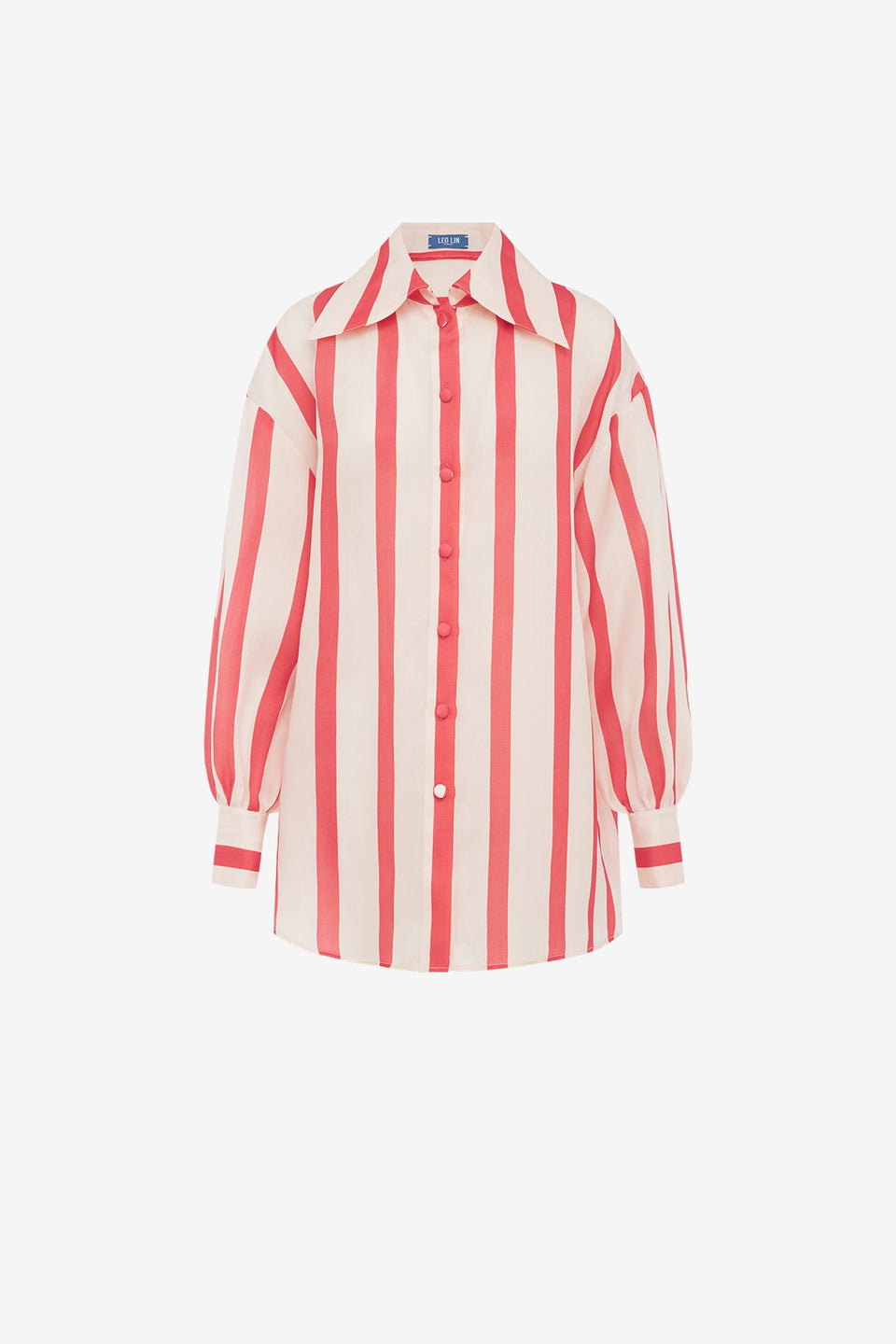 Exclusive LEO LIN Kathleen Striped Silk Blouse - Scarlet