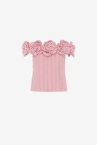 Exclusive LEO LIN McKayla Off-Shoulder Top - Stripes in Scarlet