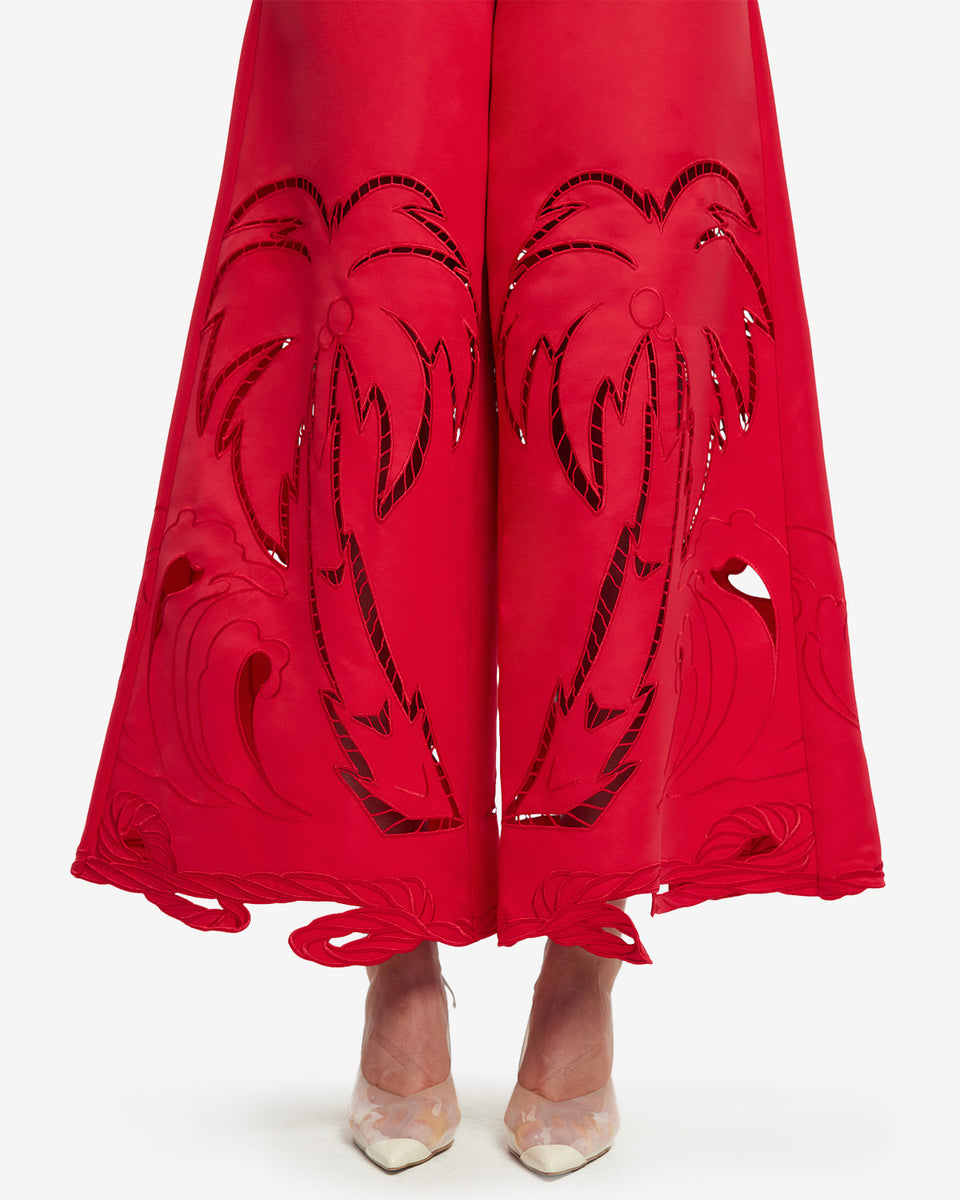 Exclusive LEO LIN Theodora Palm Pants - Scarlet