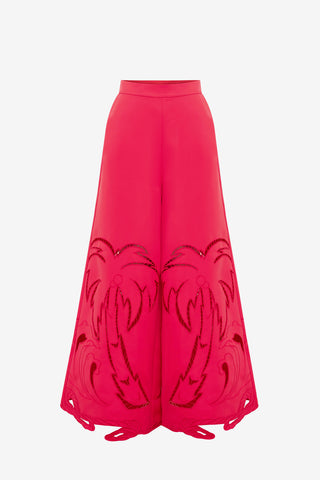 Exclusive LEO LIN Theodora Palm Pants - Scarlet