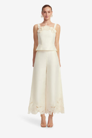 Exclusive LEO LIN Theodora Linen Applique Pants - Vanilla