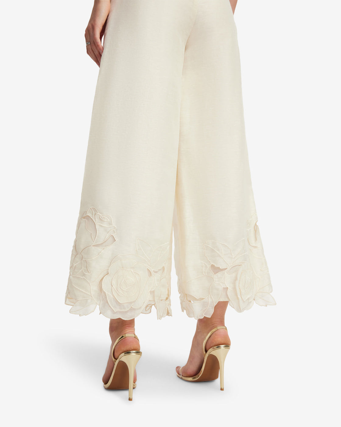 Exclusive LEO LIN Theodora Linen Applique Pants - Vanilla