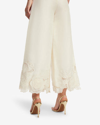 Exclusive LEO LIN Theodora Linen Applique Pants - Vanilla