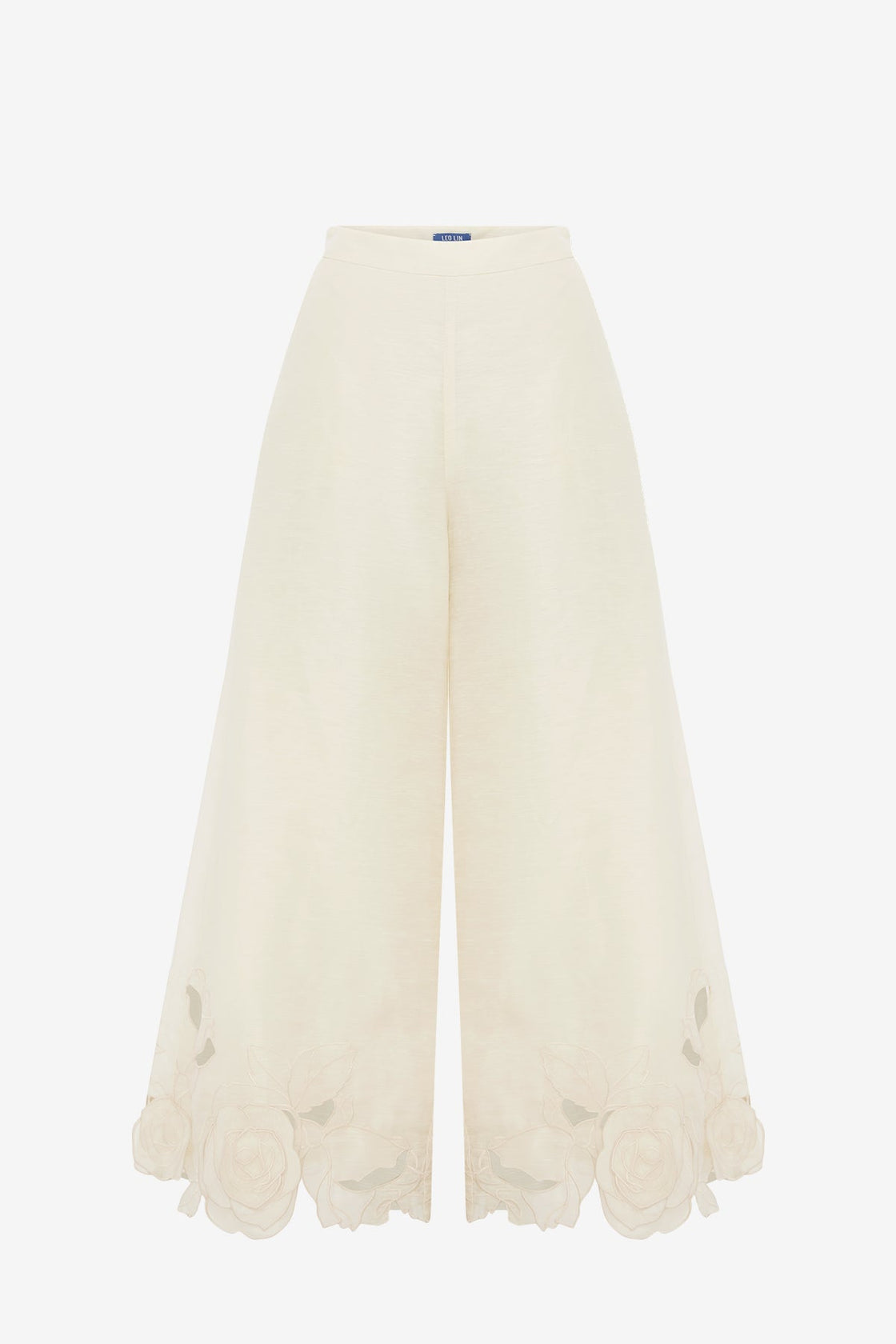 Exclusive LEO LIN Theodora Linen Applique Pants - Vanilla