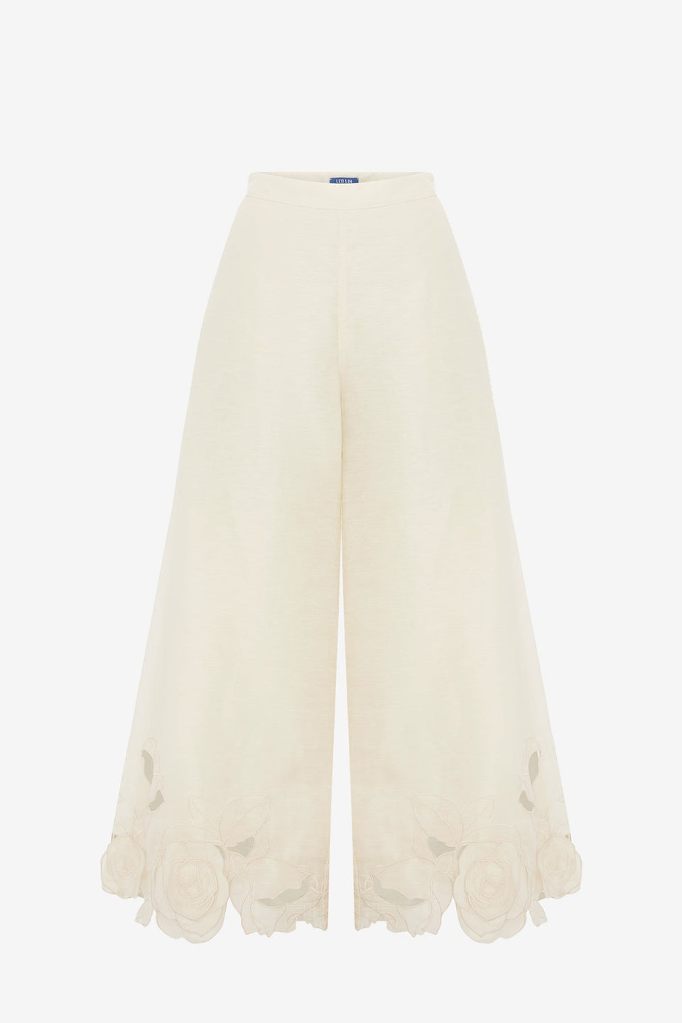 Exclusive LEO LIN Theodora Linen Applique Pants - Vanilla