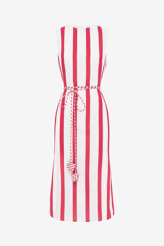 Exclusive LEO LIN Olive Striped Midi Dress - Scarlet