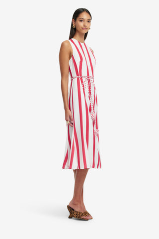 Exclusive LEO LIN Olive Striped Midi Dress - Scarlet