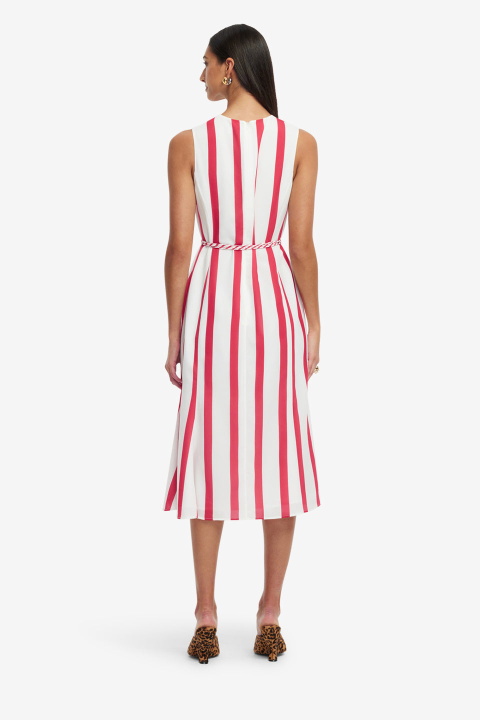 Exclusive LEO LIN Olive Striped Midi Dress - Scarlet