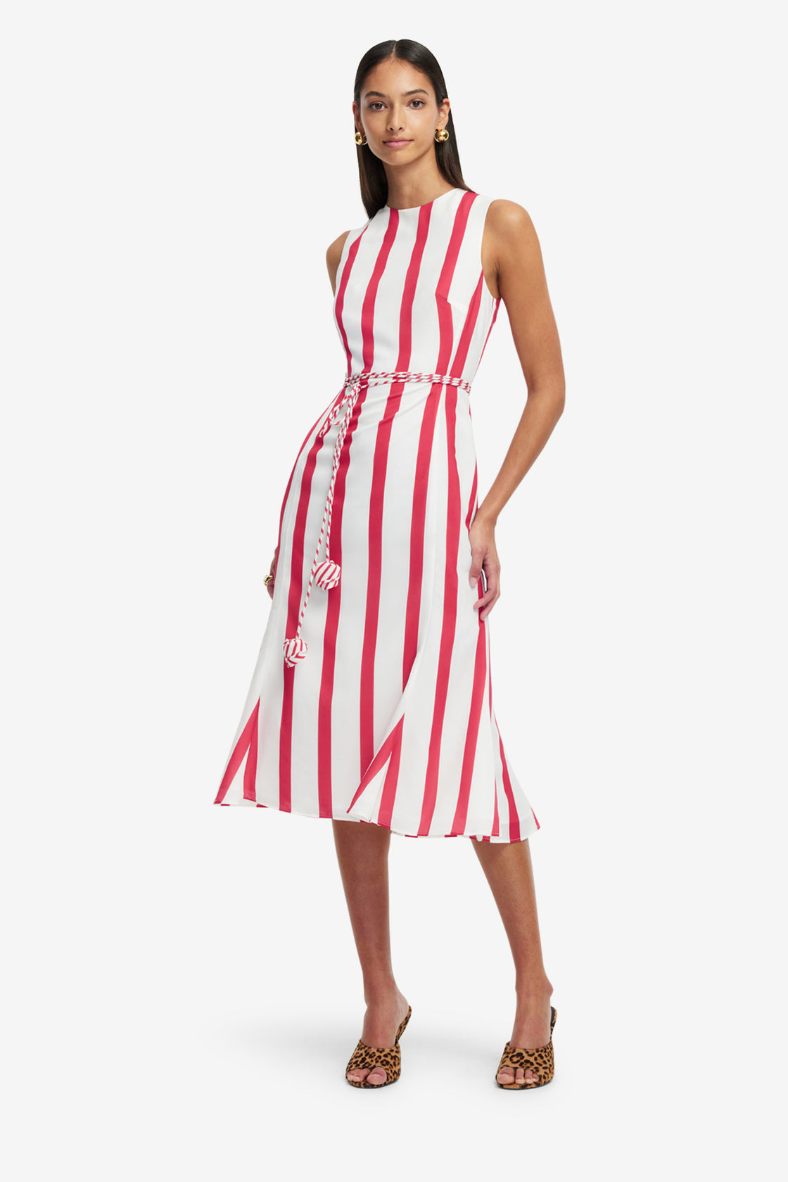 Exclusive LEO LIN Olive Striped Midi Dress - Scarlet