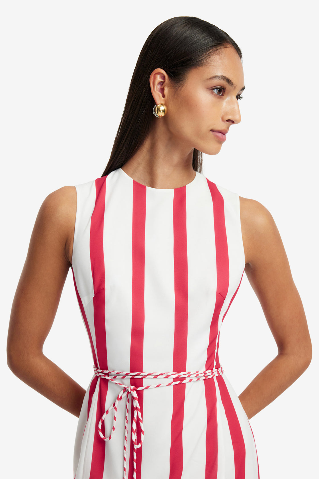 Exclusive LEO LIN Olive Striped Midi Dress - Scarlet