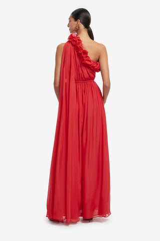Exclusive LEO LIN Jenni One Shoulder Maxi Dress - Scarlet