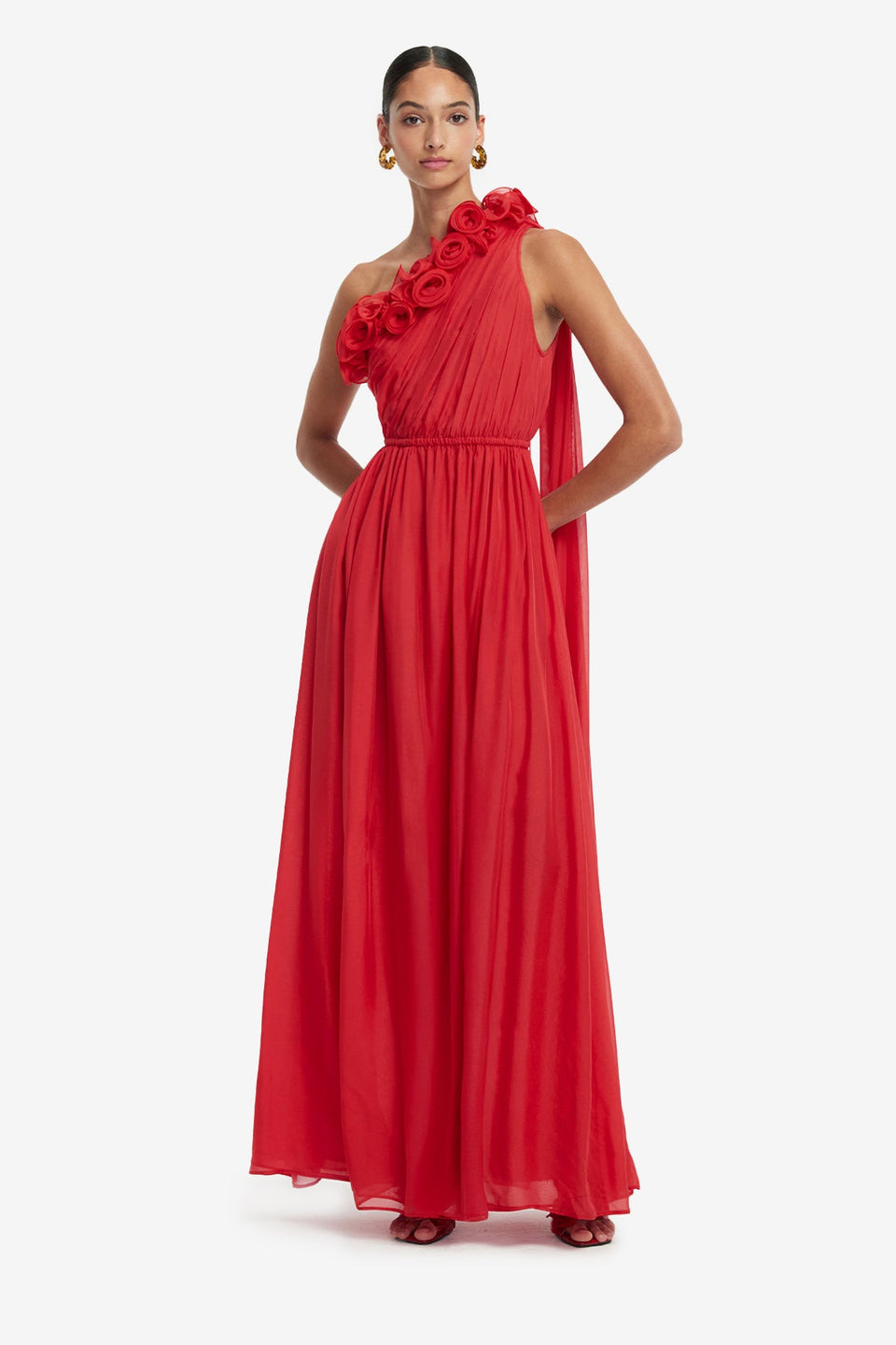 Exclusive LEO LIN Jenni One Shoulder Maxi Dress - Scarlet