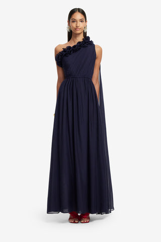 Exclusive LEO LIN Jenni One Shoulder Maxi Dress - Indigo