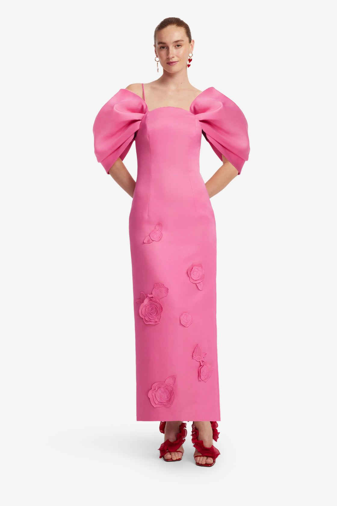 pink puff sleeve maxi dress Arabella Appliqué Maxi Dress