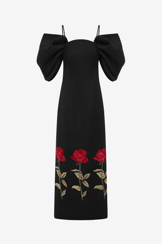 Exclusive LEO LIN Arabella Embroidered Maxi Dress - Ebony
