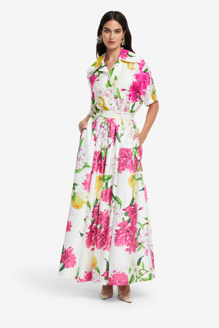 Exclusive LEO LIN Casey Silk Button Shirt - Floral Pear Print