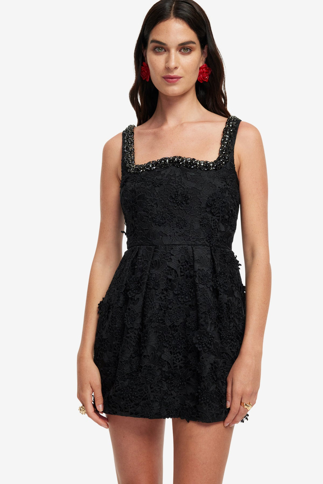 Exclusive LEO LIN Piper Lace Mini Dress - Ebony
