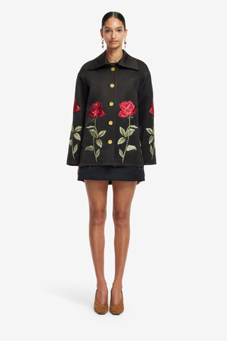 Exclusive LEO LIN Leyna Embellished Rose Jacket - Ebony