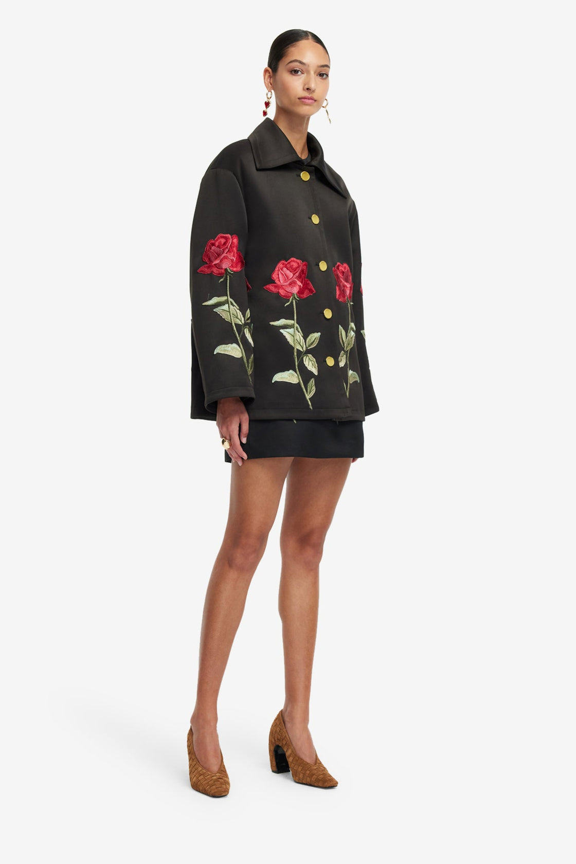 Exclusive LEO LIN Leyna Embellished Rose Jacket - Ebony