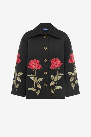 Exclusive LEO LIN Leyna Embellished Rose Jacket - Ebony