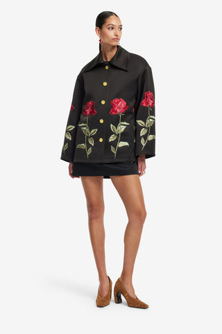 Exclusive LEO LIN Leyna Embellished Rose Jacket - Ebony
