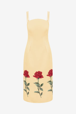 Polina Embellished Rose Midi Dress - Butter