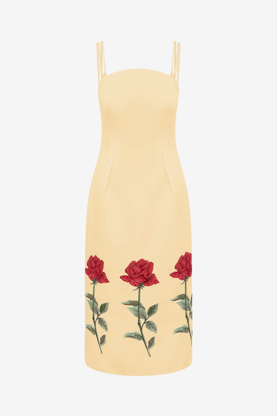 Polina Embellished Rose Midi Dress - Butter