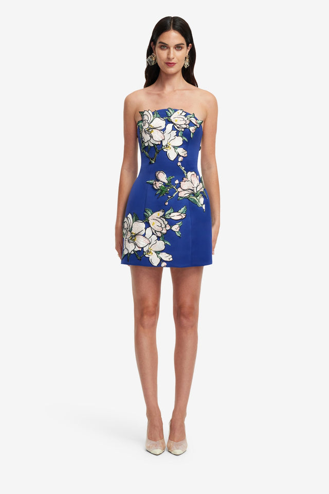Exclusive LEO LIN Zaria Applique Floral Bustier Mini Dress - Midnight Blue