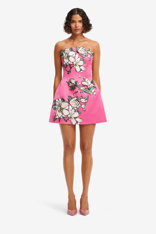 Exclusive LEO LIN Zaria Appliqué Floral Bustier Mini Dress - Pink Magnolia Print