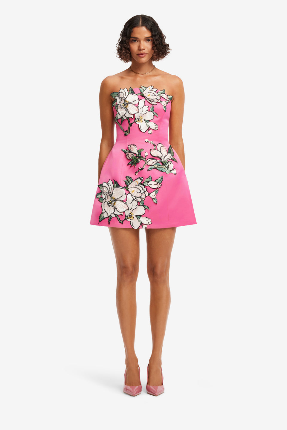 Exclusive LEO LIN Zaria Appliqué Floral Bustier Mini Dress - Pink Magnolia Print