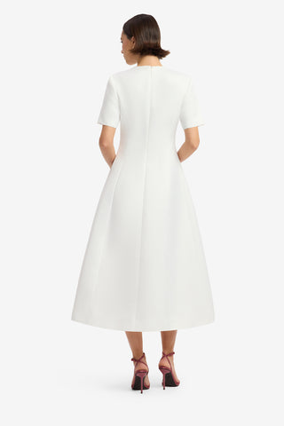 Caroline Appliqué Short Sleeve Midi Dress - Floral Pear Print Dress Midi