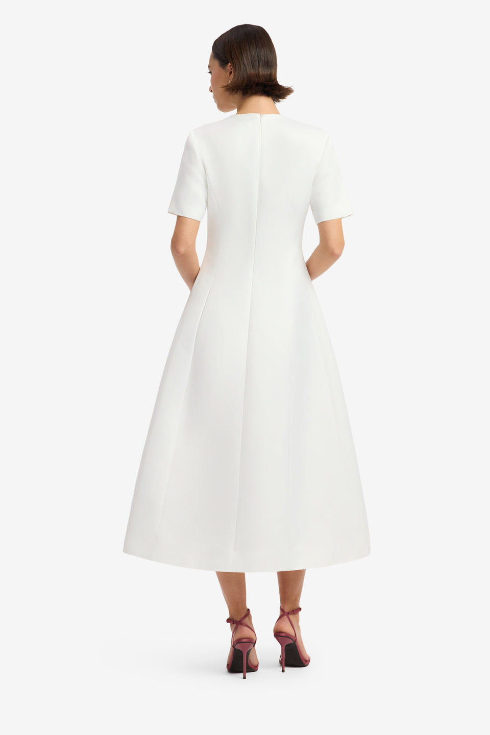 Caroline Appliqué Short Sleeve Midi Dress - Floral Pear Print Dress Midi