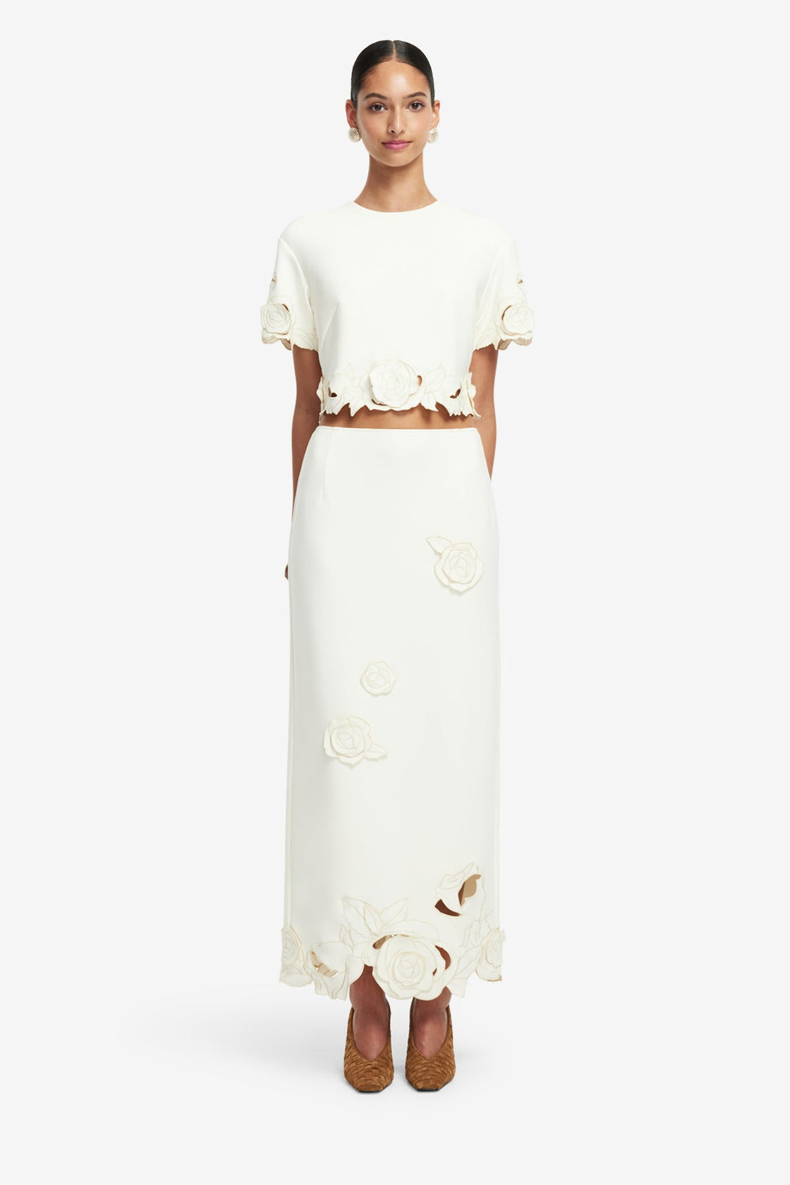 Exclusive LEO LIN Kyra Applique Maxi Skirt - Vanilla