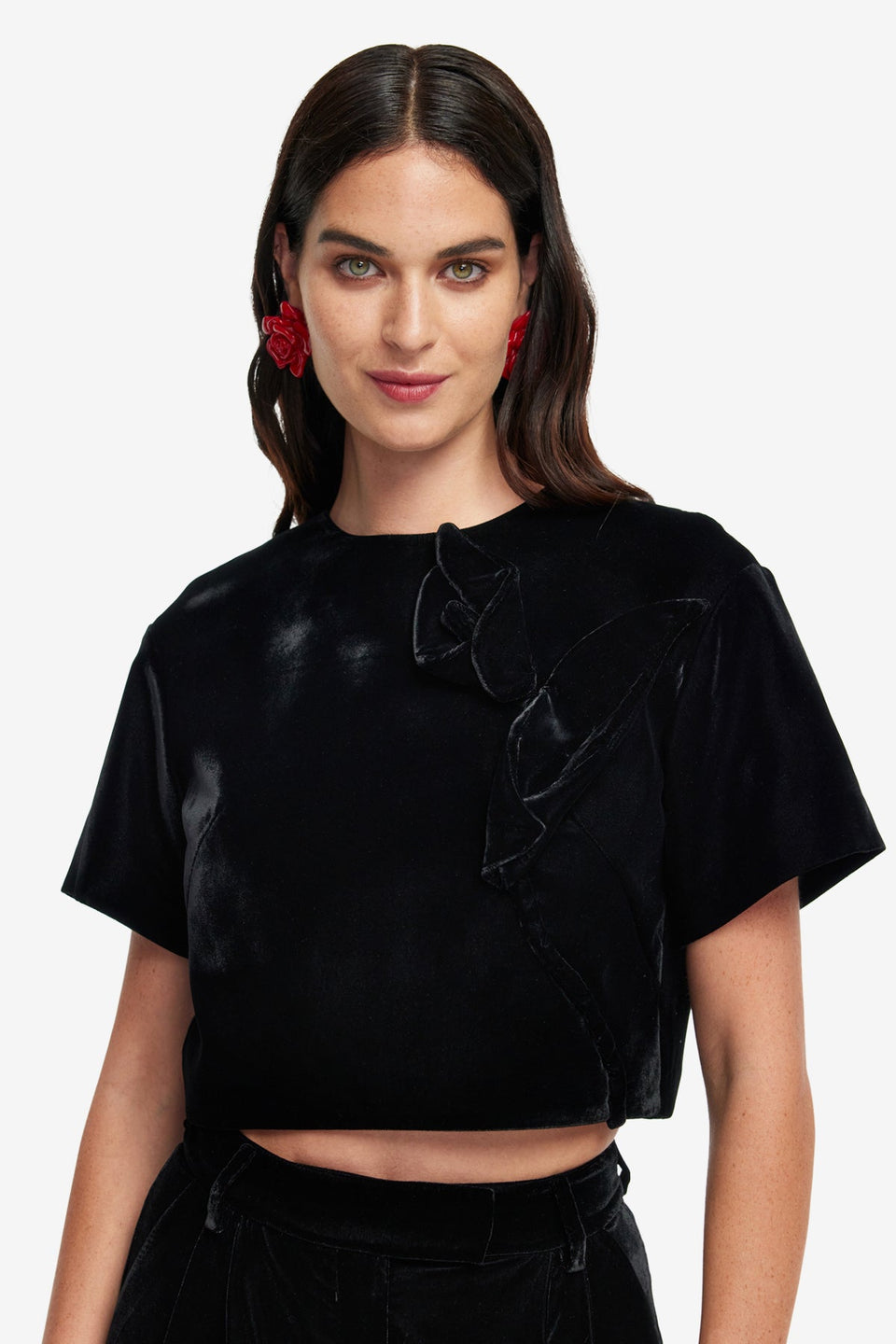 Exclusive LEO LIN Indie Velvet Sleeve Top - Ebony