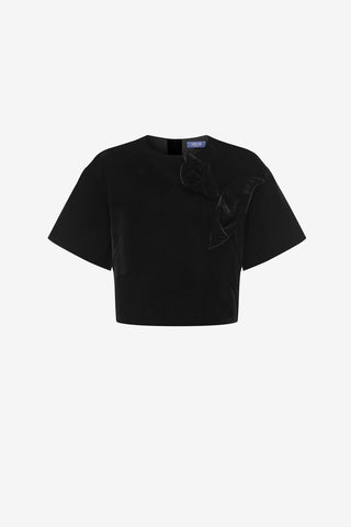 Exclusive LEO LIN Indie Velvet Sleeve Top - Ebony
