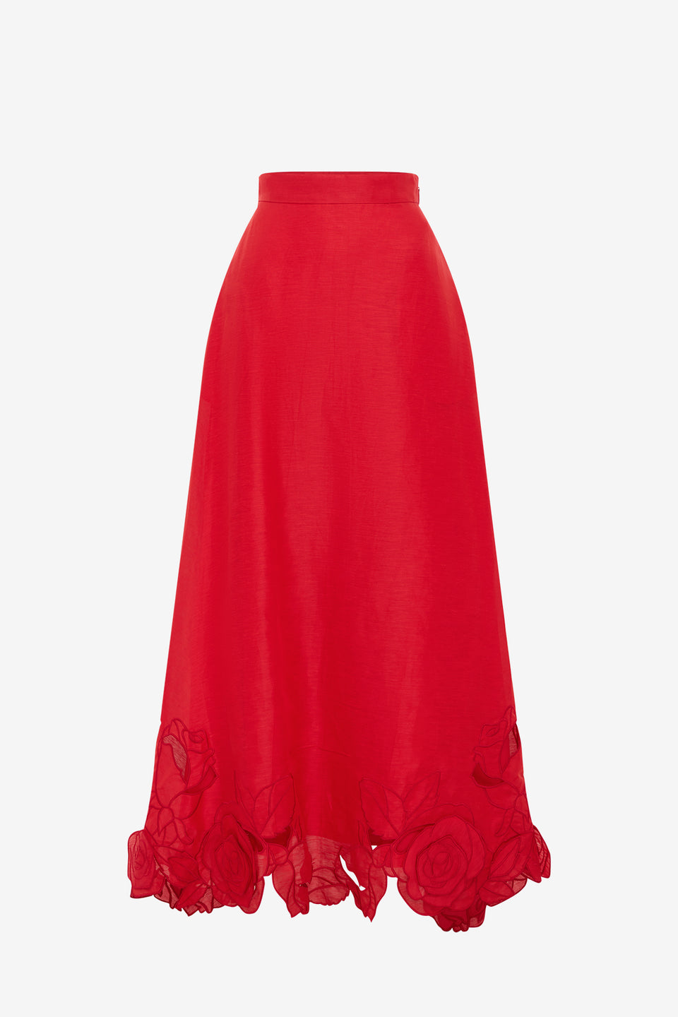 Exclusive LEO LIN Melissa Linen Appliqué Maxi Skirt - Scarlet