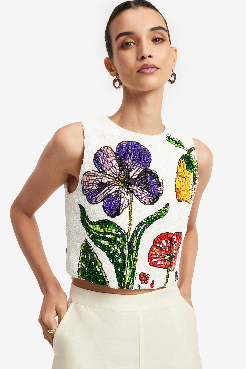 Exclusive LEO LIN Iris Beaded Top - Wildflowers