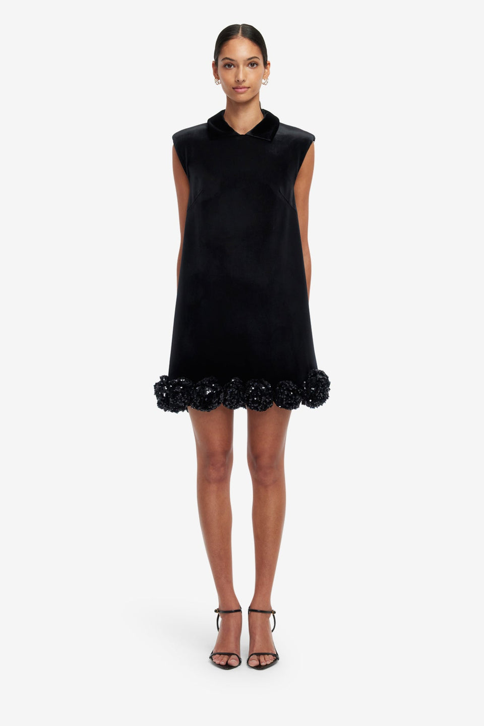 Exclusive LEO LIN Lingyu Velvet Embellished Mini Dress - Ebony