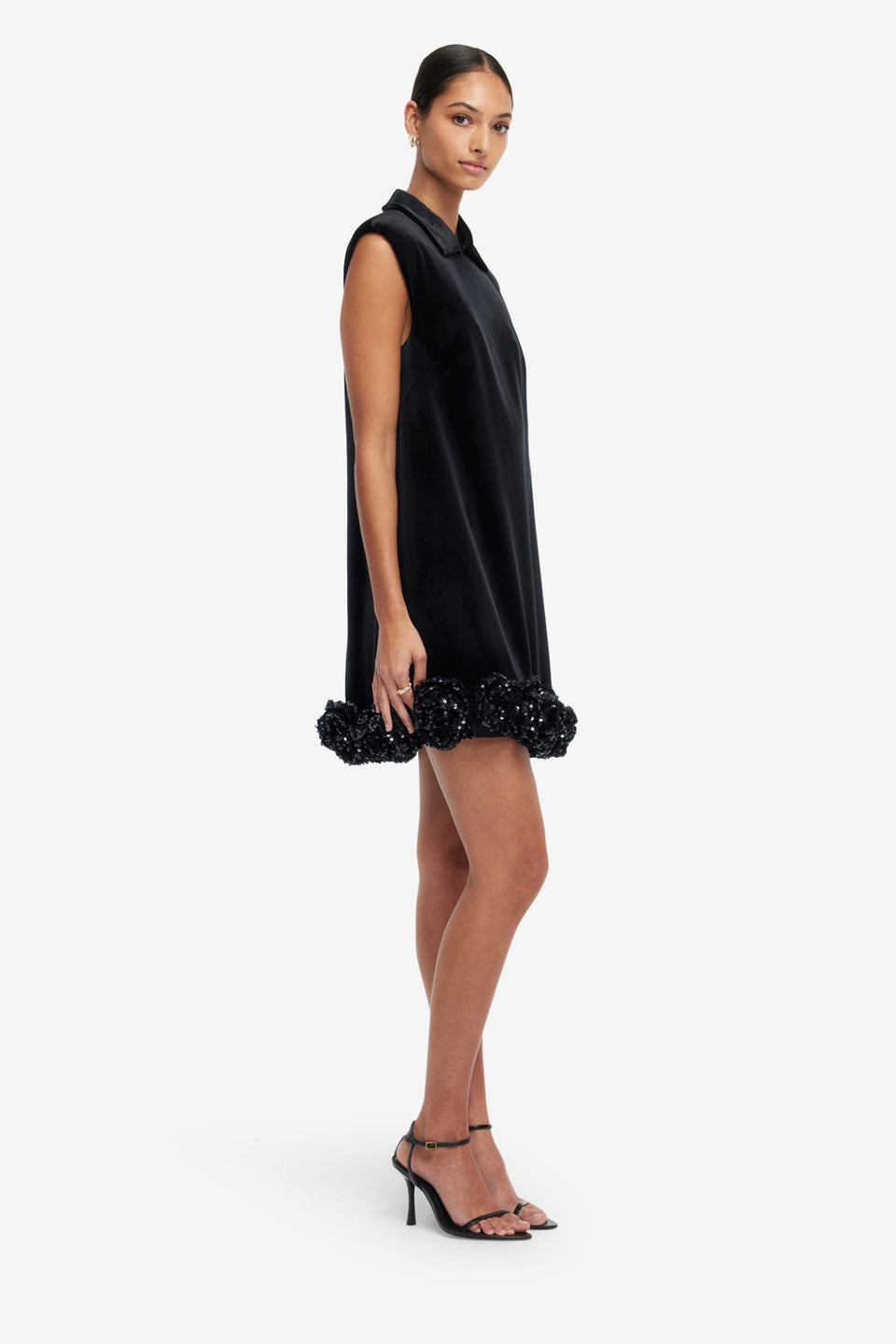 Exclusive LEO LIN Lingyu Velvet Embellished Mini Dress - Ebony