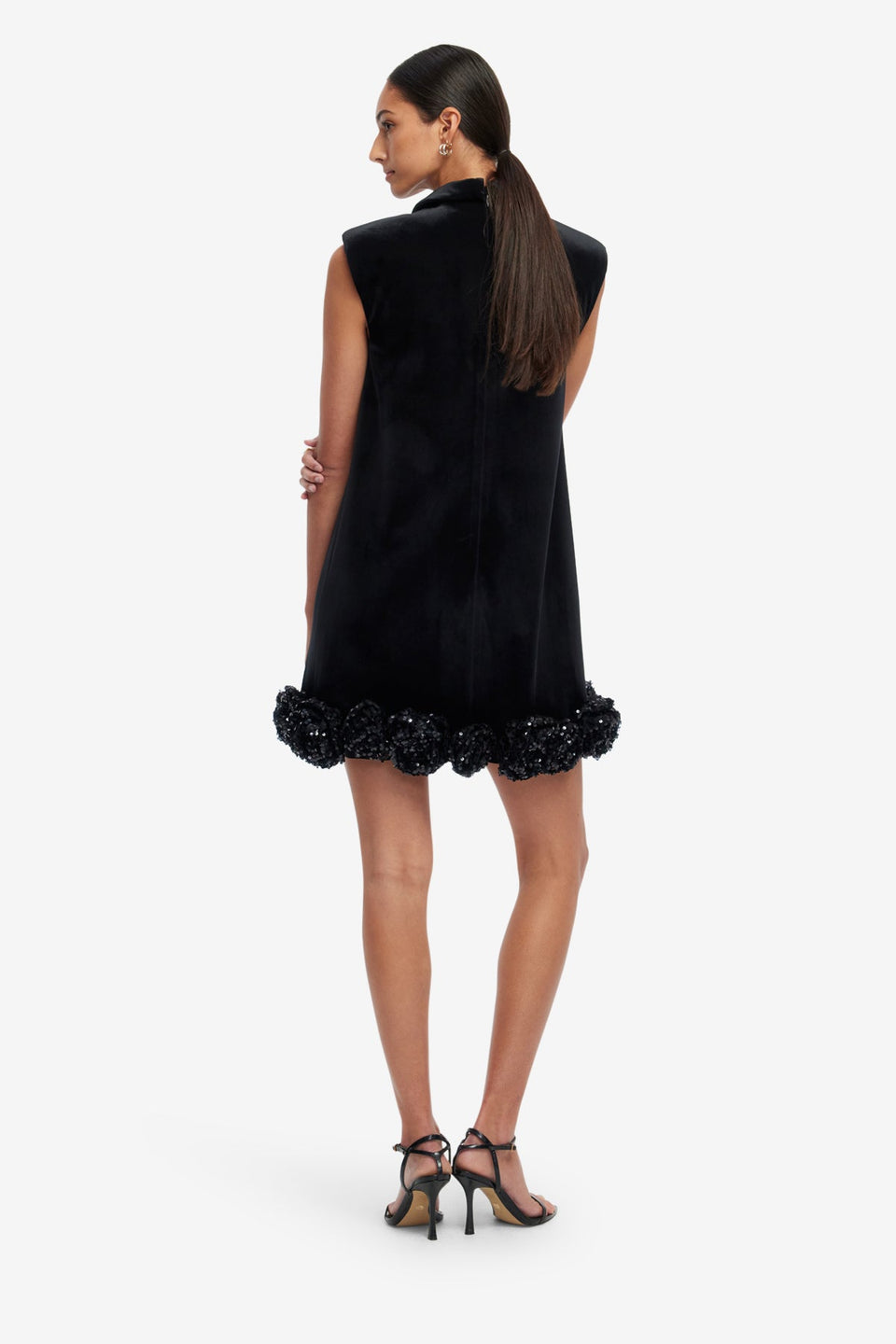 Exclusive LEO LIN Lingyu Velvet Embellished Mini Dress - Ebony