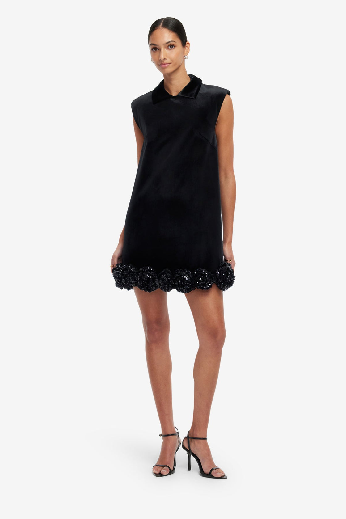 black velvet embellished mini dress Avec Les Filles Crystal Embellished Long Sleeve Stretch Velvet Minidress in Black at Nordstrom, Size 14