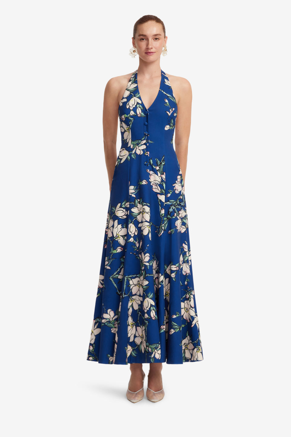 Exclusive LEO LIN Juliette Halterneck Maxi Dress - Midnight Magnolia Print