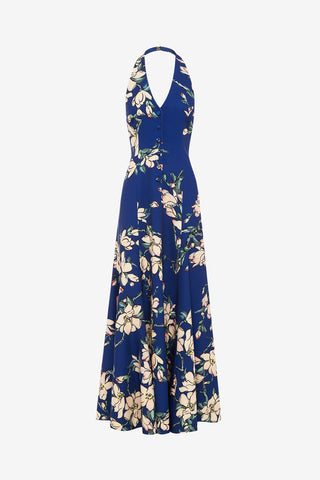 Exclusive LEO LIN Juliette Halterneck Maxi Dress - Midnight Magnolia Print