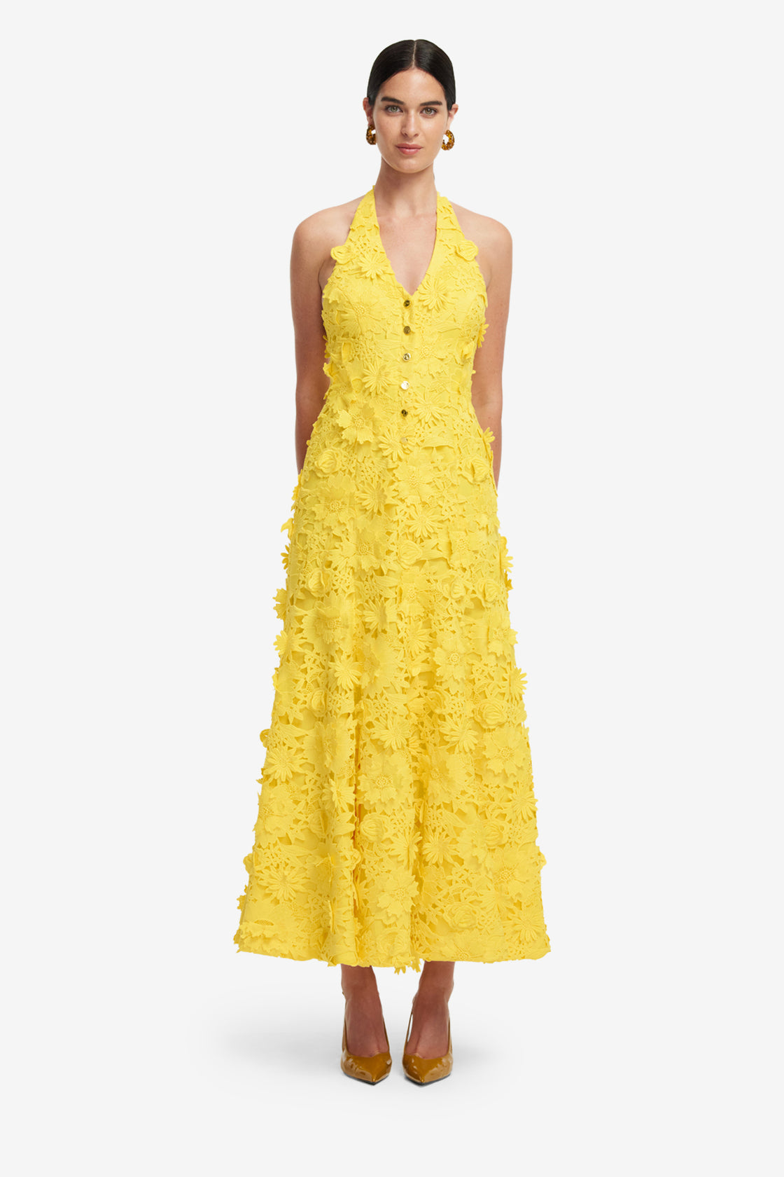 Exclusive LEO LIN Juliette Lace Halterneck Maxi Dress - Sunshine