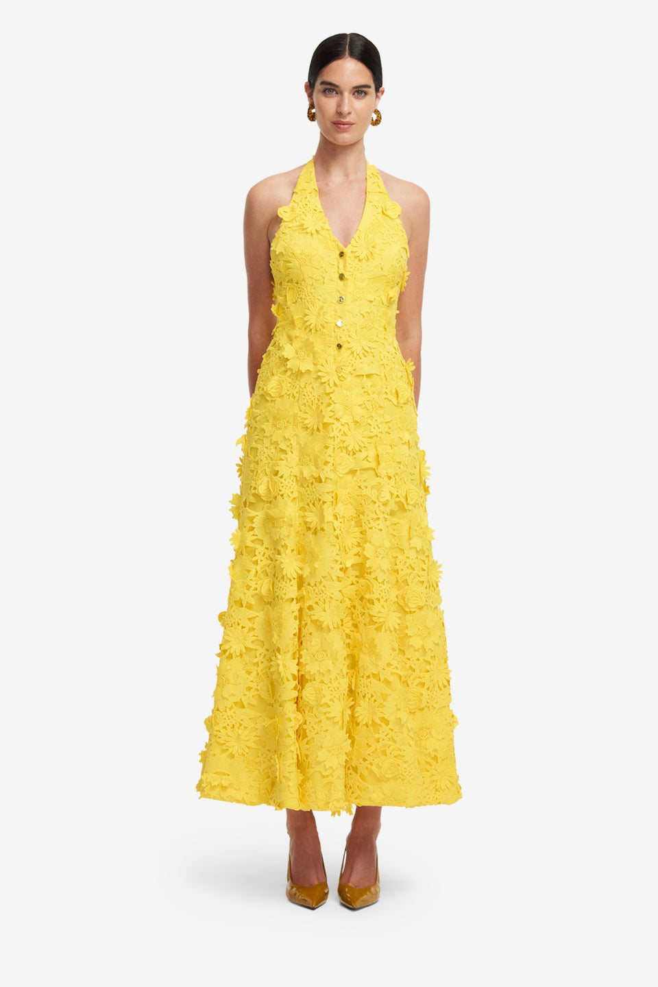 Exclusive LEO LIN Juliette Lace Halterneck Maxi Dress - Sunshine