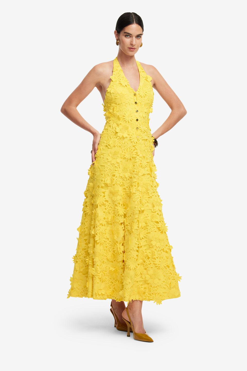 Exclusive LEO LIN Juliette Lace Halterneck Maxi Dress - Sunshine
